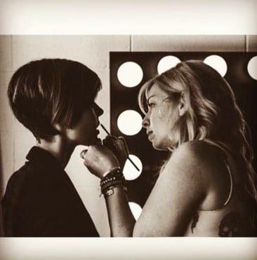 Heather Borah on set doing touch ups