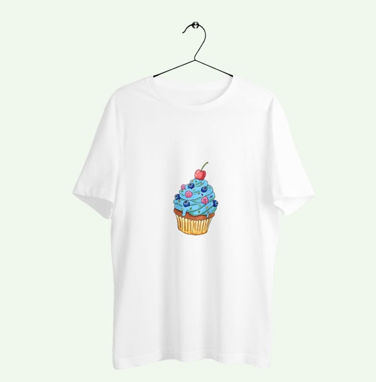 tshirt bio illustration personnalisée unqiue: muffin, bd couleur