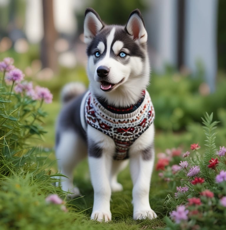 brown and white long coated small dog wearing red shirt