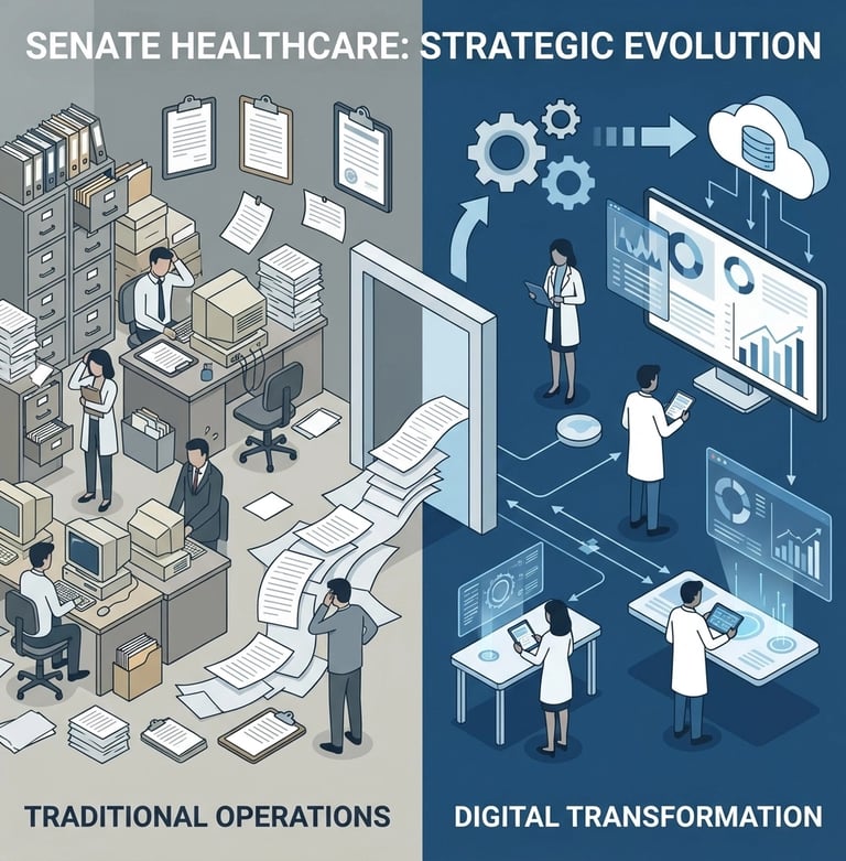 Home health professionals celebrating year-end achievements with warm holiday lighting, representing