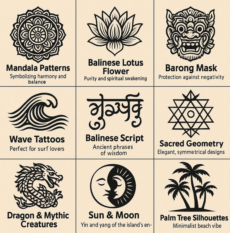 a set of six different types of tattoo designs