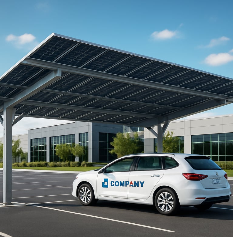 Happy family in front of their home with solar panels, smiling and enjoying natural light.