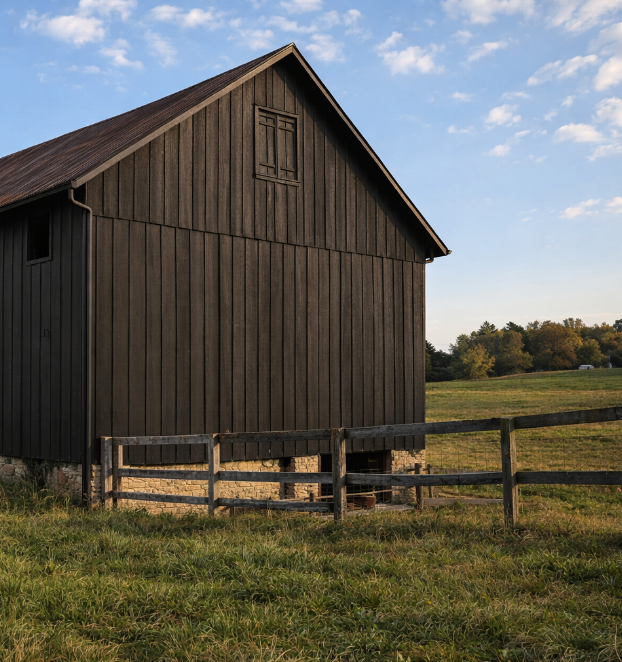 an old barn restored with a rustic matte black color