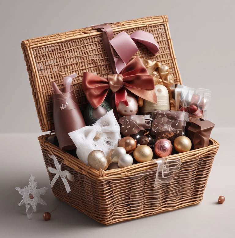 A cozy scene of a couple exchanging heartfelt gifts.