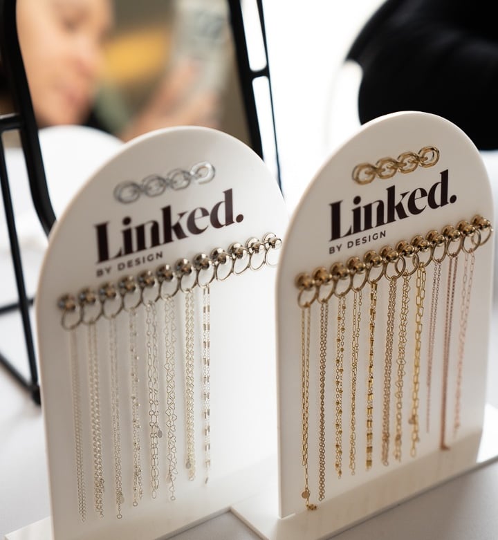 Gold and silver jewellery display for Linked by Design, product photography in Brighton and Hove