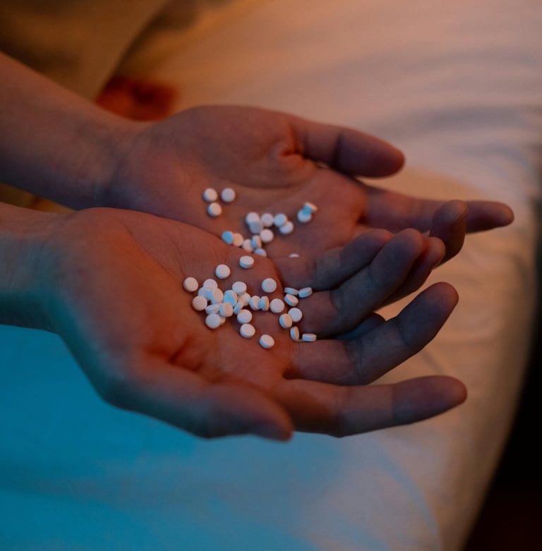 Loads of white pill in the hand - anxiety.pw