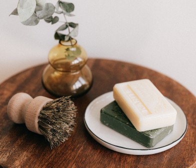 soaps, vase and rose