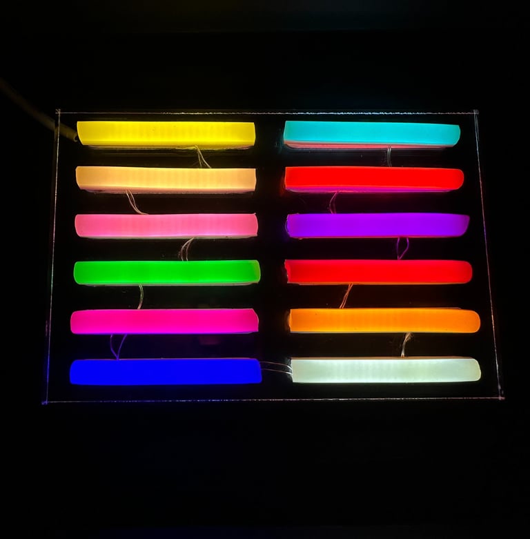 neoglow led neon spalvų paletė