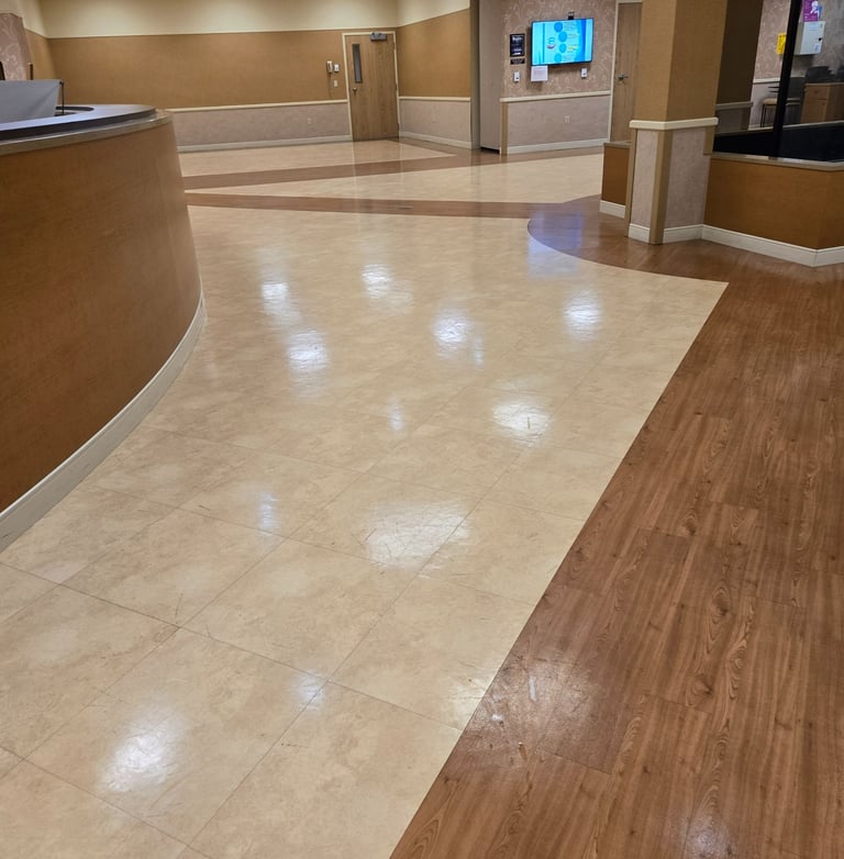 Shining LVT floor after being waxed