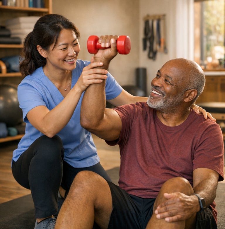 Physical therapist guiding gentle movement for sciatica and back pain relief