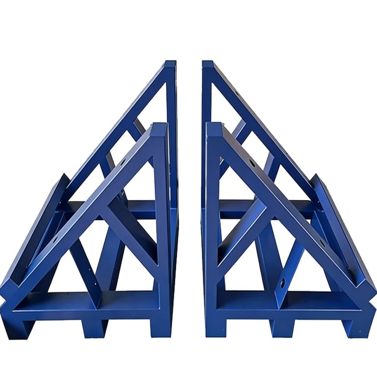 Two blue heavy duty steel fabrication squares for welding and industrial assembly projects.