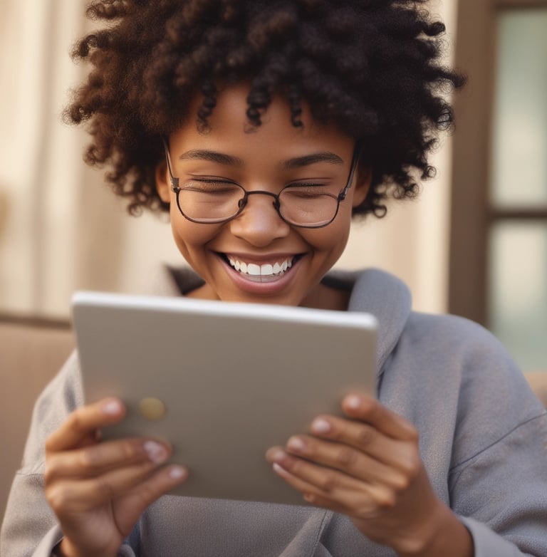 A vibrant image of a person reading an e-book in a cozy setting.
