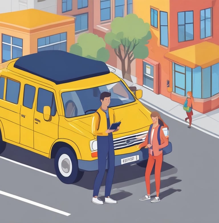 A group of school buses parked in a sunny schoolyard.