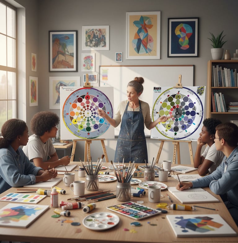An Art teacher explained student color theory through the Universal color wheel and Nopia color blin