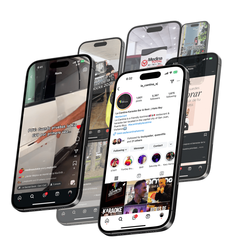 a group of three iphones with a black background