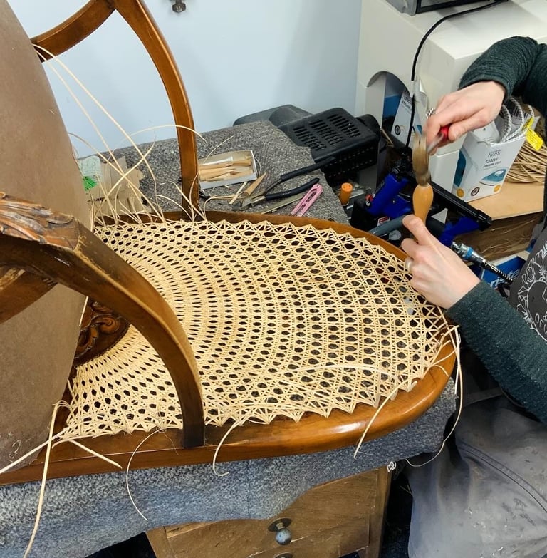 Furniture Restoration, handmade caning