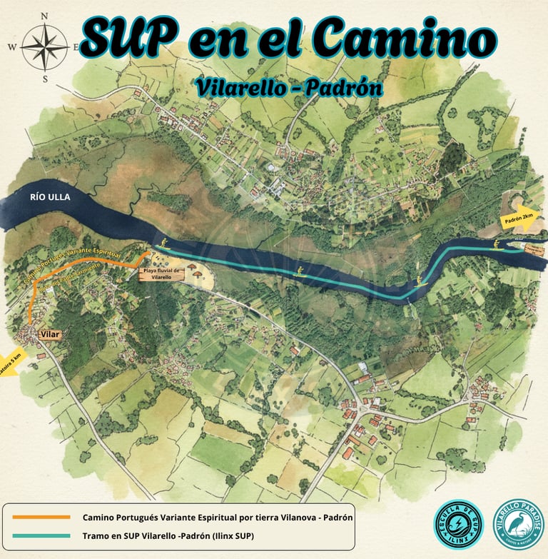 Mapa del itinerario de SUP en el camino en su última etapa del Camino Portugués
