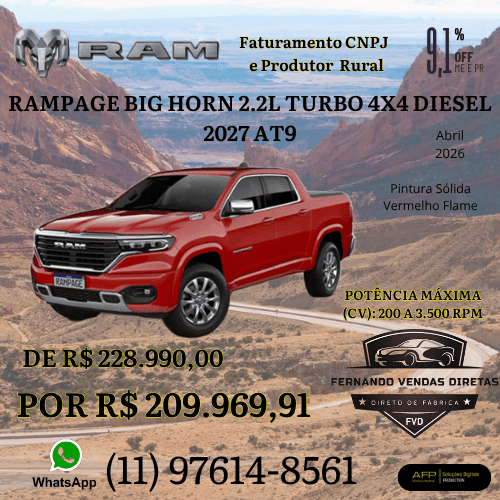 Red Ram Rampage Big Horn 2.2L Turbo 4x4 Diesel 2027 pickup truck promotional offer banner.