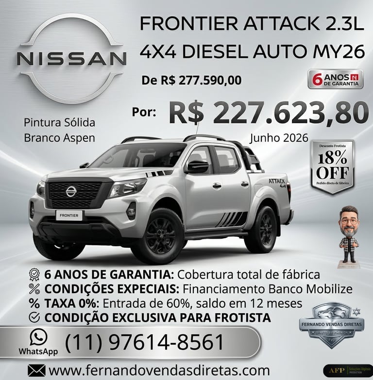 White Nissan Frontier Attack 4x4 pickup truck with 2.3L diesel engine and automatic transmission.