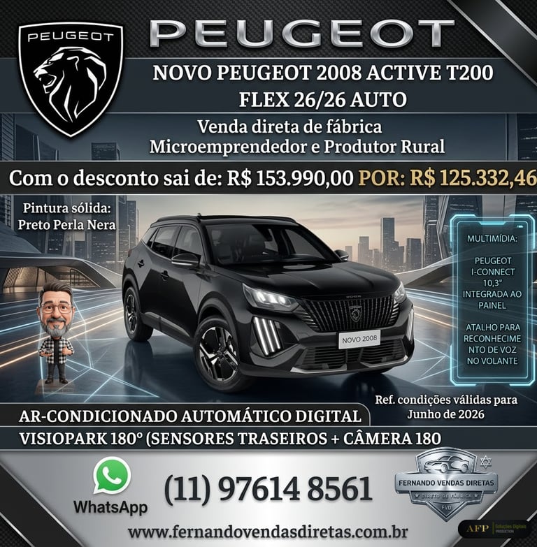 Black Peugeot 2008 Active T200 for sale with special discounts for micro-entrepreneurs and rural producers.
