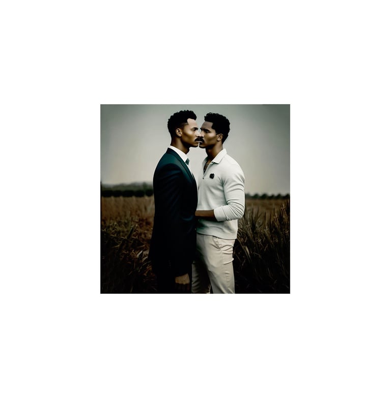 a man and man standing in a field
