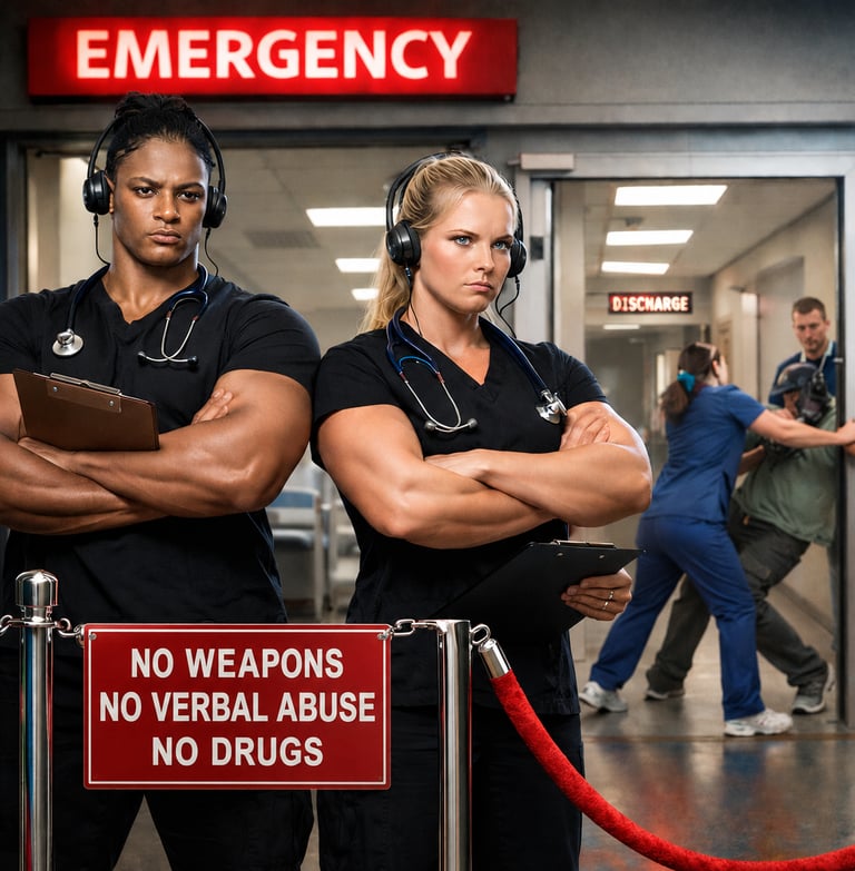 Hospital nurses managing safety threats, verbal abuse, and disruptive behavior in the emergency department.