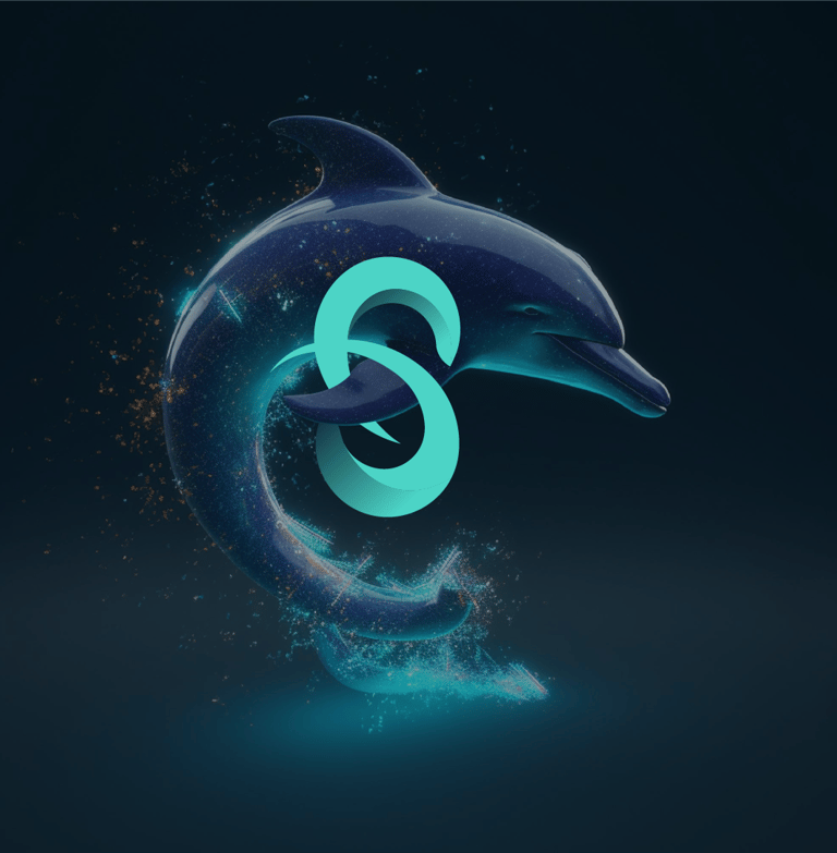a dolphinfish in the water with a dolphin logo