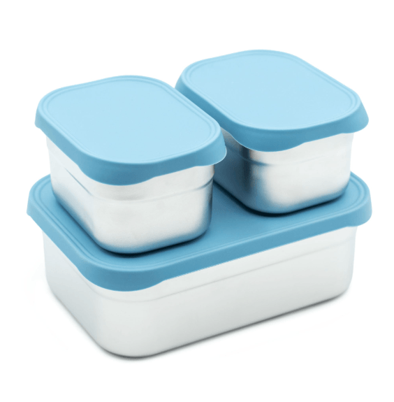 WeeSprout 3-piece 18/8 stainless steel food storage containers with leakproof silicone lids BPA-free