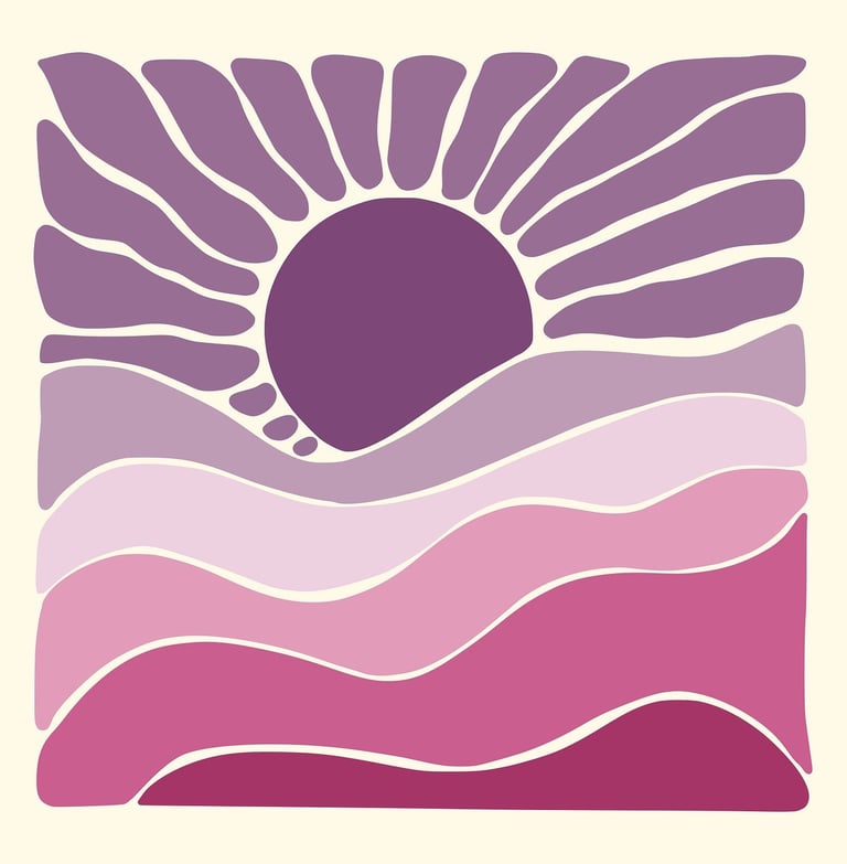 Un soleil violet sur des collines