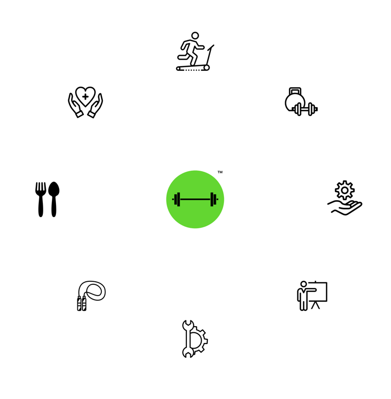 a circle of icons representing a healthy eating and drinking
