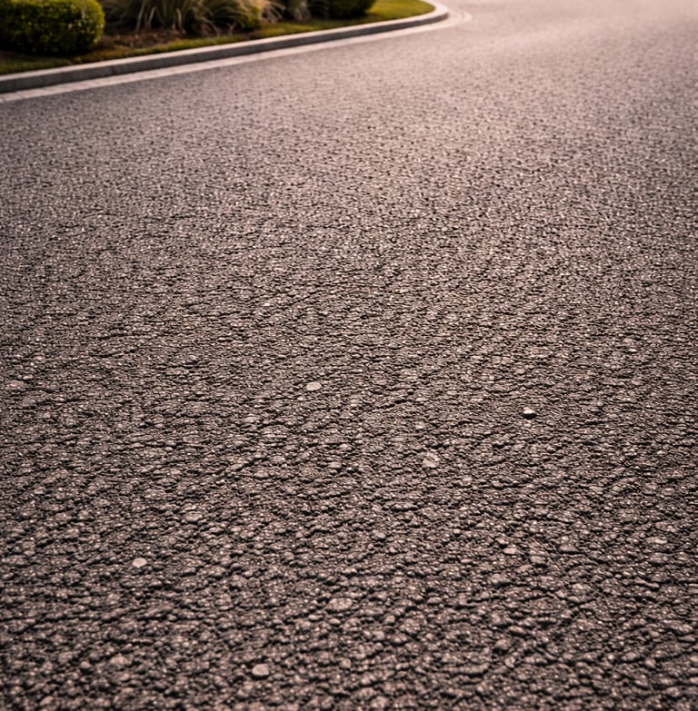 Pavimento asfáltico em rua residencial com acabamento de asfalto CBUQ