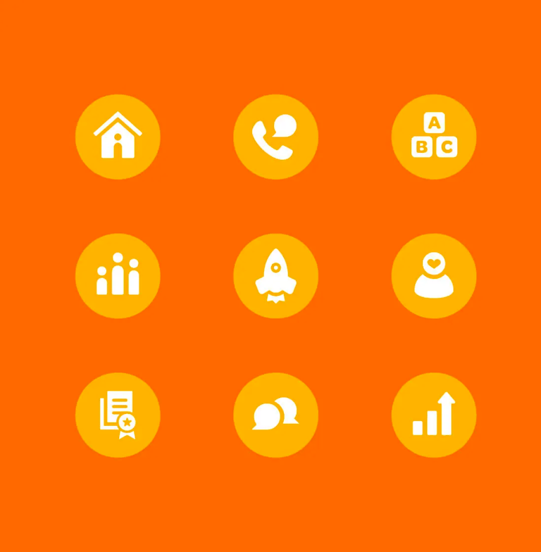 Grid of custom made icons.
