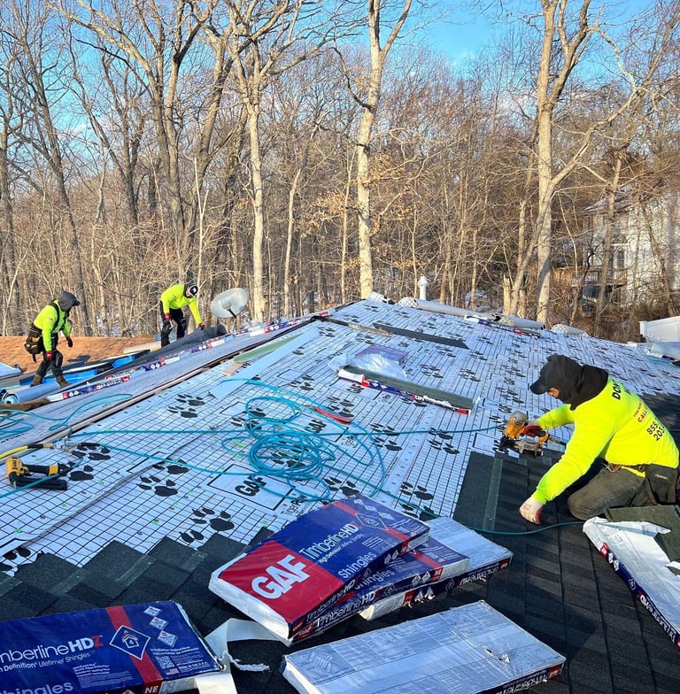 Happy homeowner after roof repair by EagleView Restoration.