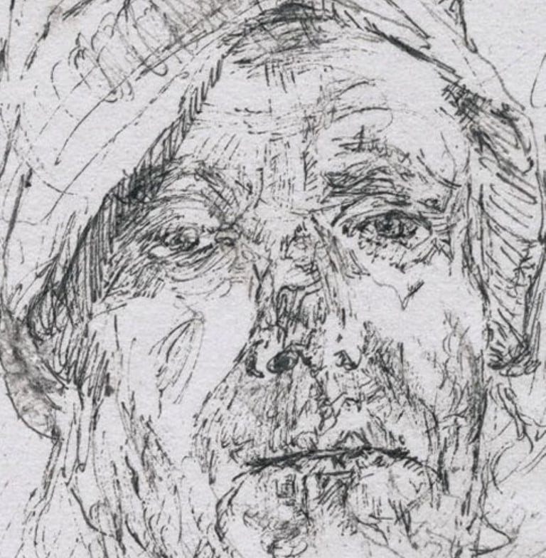 self-portrait drawing on paper