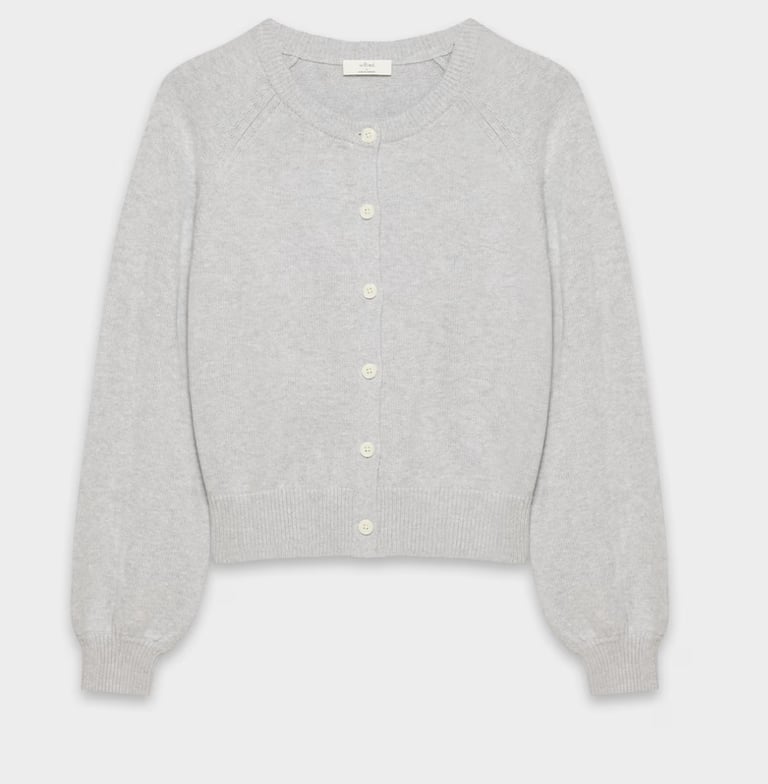 Light grey crewneck cardigan sweater with front buttons wilfred artizia