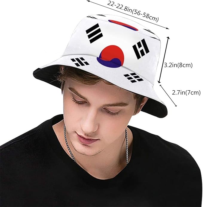 South Korea Flag Bucket Hat for men and women, made of 100% polyester, breathable and lightweight
