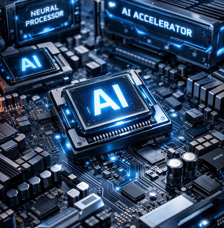 Chips e placas de hardware de alto desempenho voltados para IA.