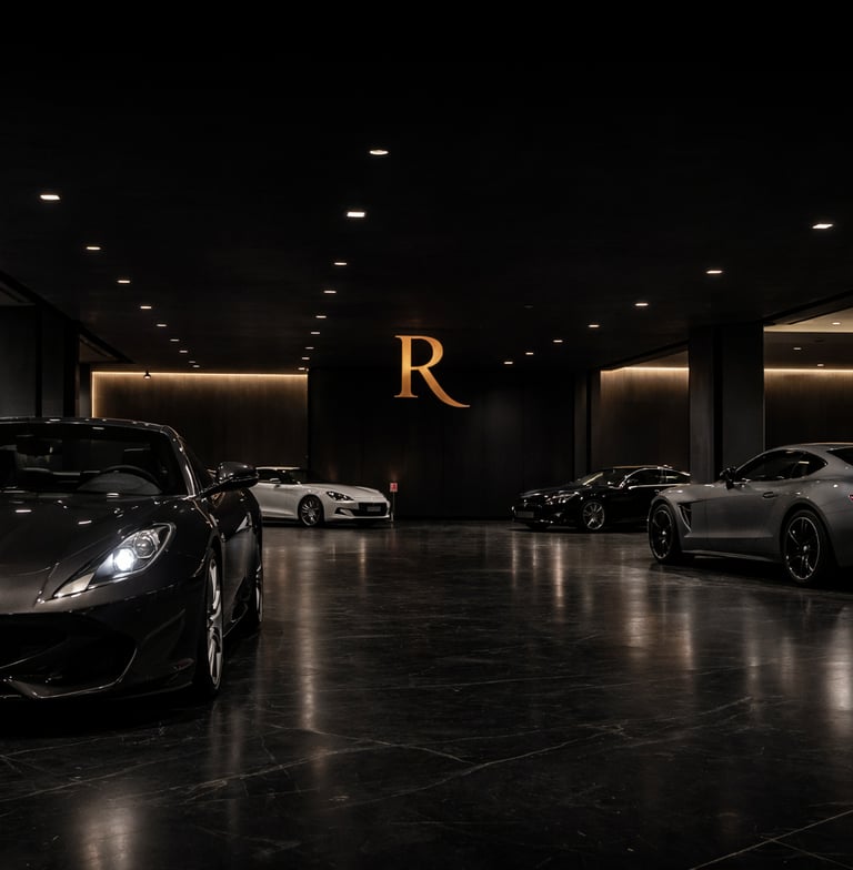 The Reserve NYC: Luxury car storage featuring Ferrari and Porsche.
