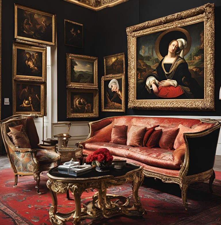 peinture d'époque encadrement dorure dans un salon bourgeois