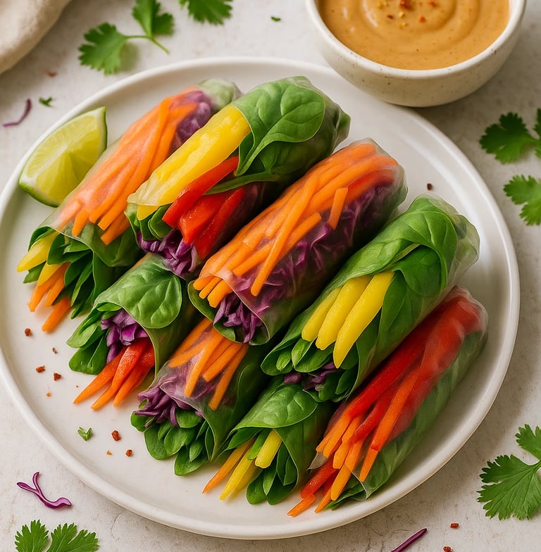 Rainbow Veggie Spring Rolls with Thai Peanut Sauce