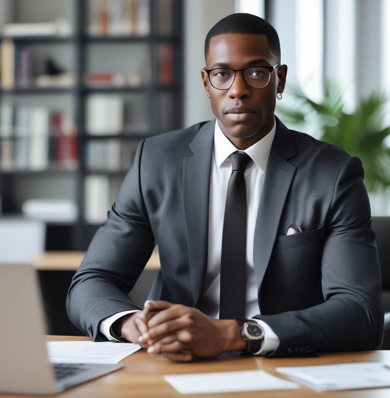 A beautifully lit, elegant portrait of a black couple sharing a tender moment, showcasing rich skin tones and timeless style.