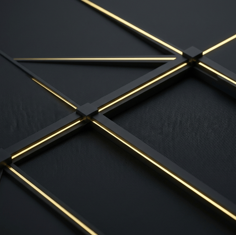Strukturierte Goldlinien symbolisieren die sichere digitale Transformation von A nach B.