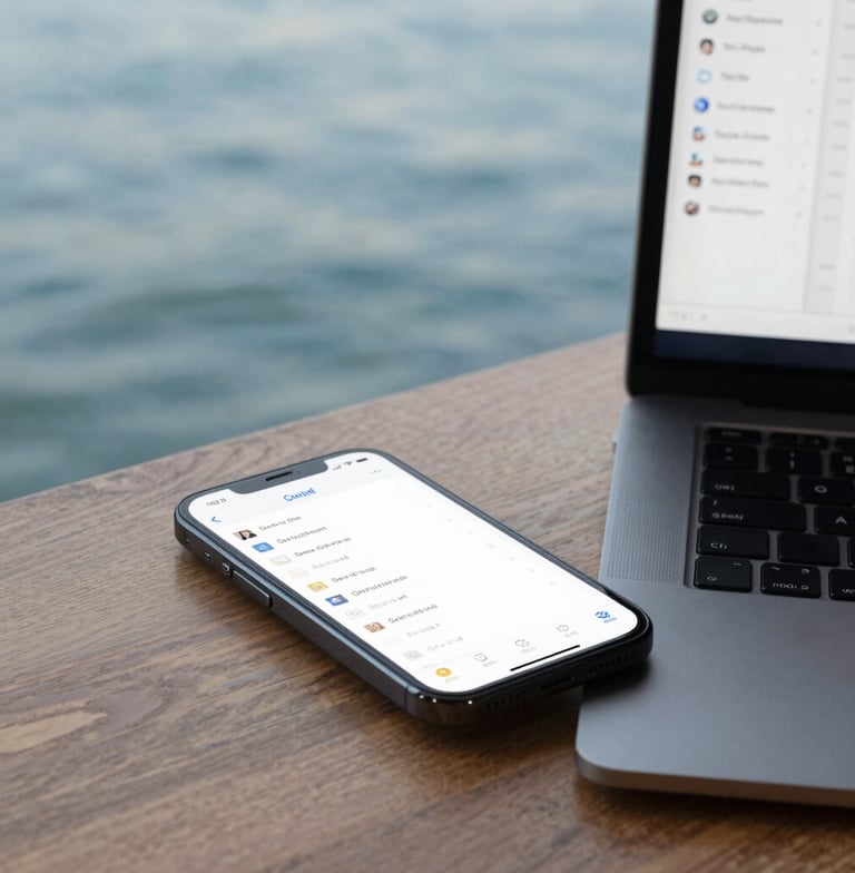 A friendly travel agent smiling warmly while assisting a couple planning their vacation.