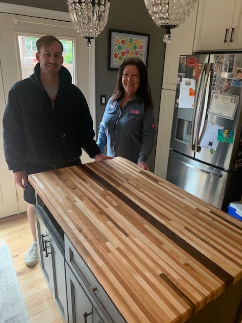 Picture of a butcher block counter top we made
