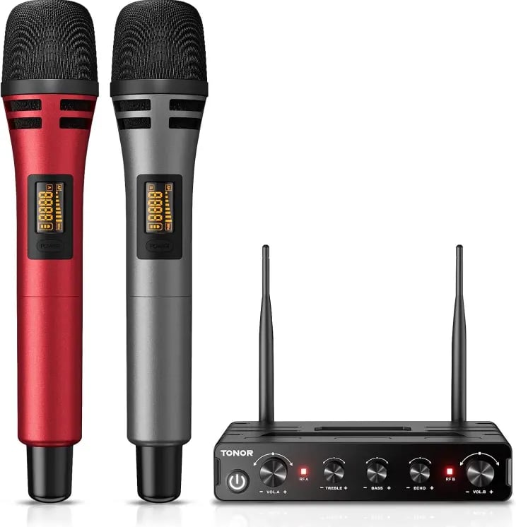 TONOR Micrófono Inalámbrico Dual Mic UHF Sistema de Micrófono Dinámico de Mano con Receptor