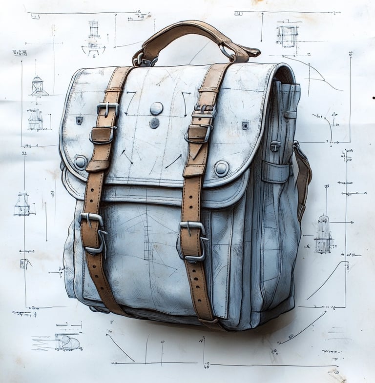 blueprint style illustration of backpack