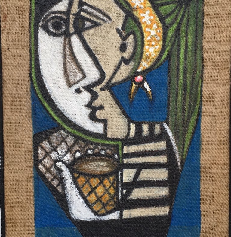 mixed media original on jute