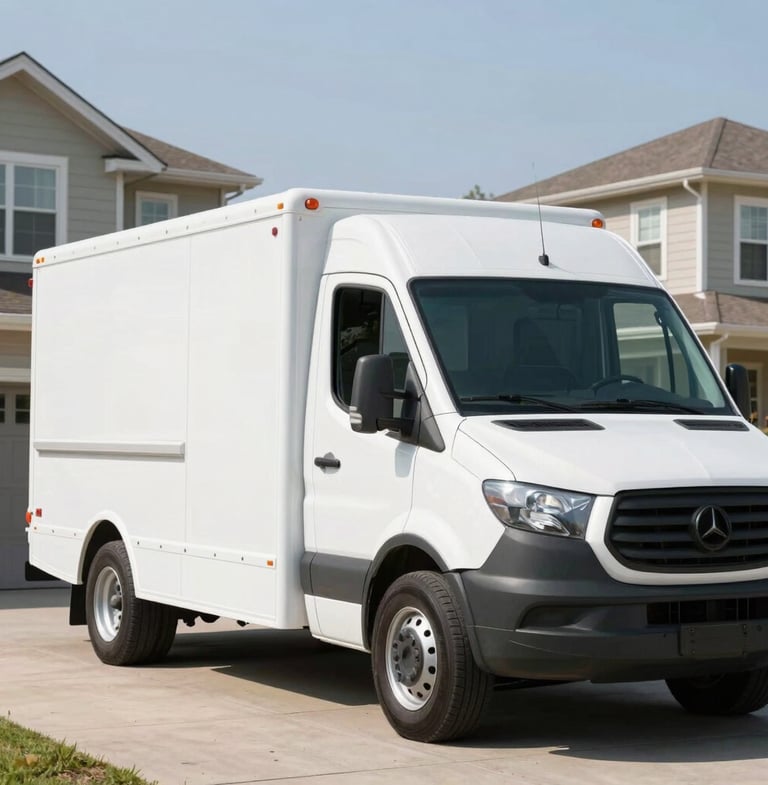 Clean branded service truck parked in a residential Lapel driveway, bright natural daylight, clean industrial tones, sharp focus, 35mm lens