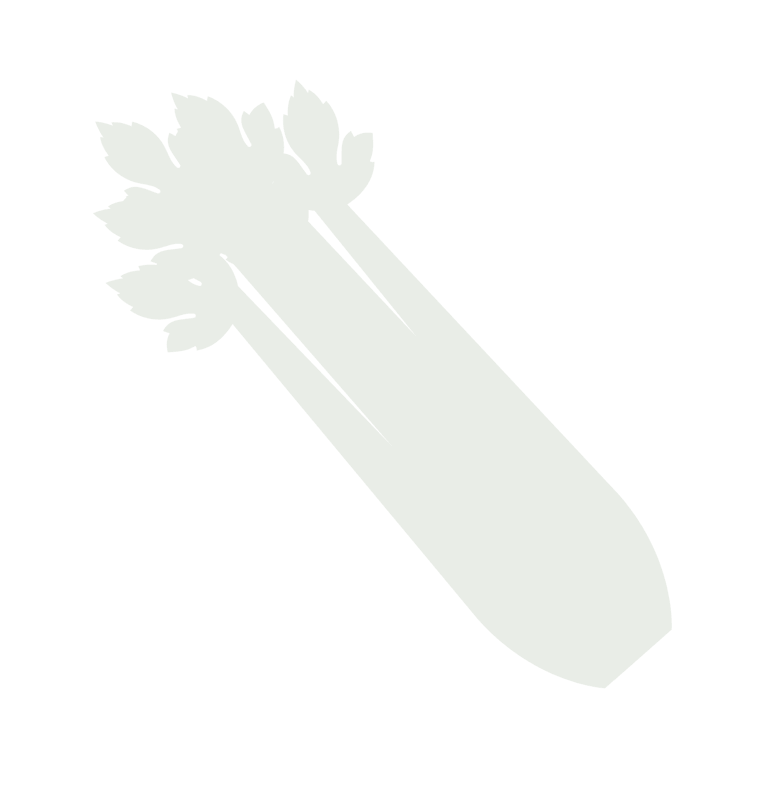 Minimalista, halványzöld sziluett friss zellerszárról levelekkel, fehér háttérrel.