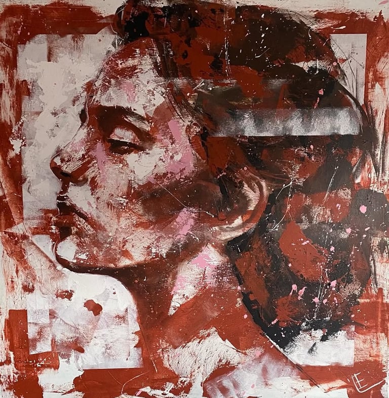 vrouw rood 80 x80 cm.